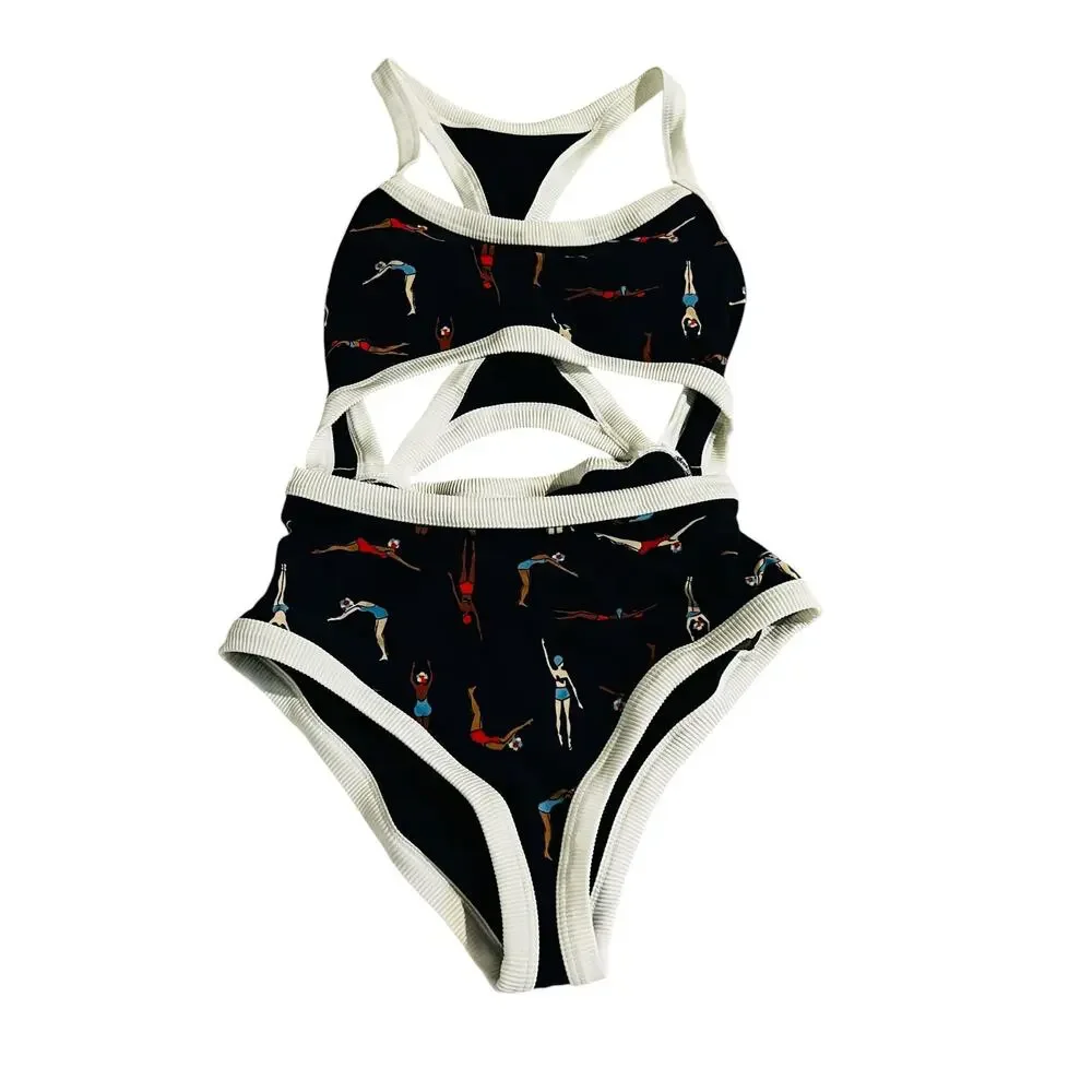 Aerie Multicolor Acrobatic Print Cut Out One Piece Swimsuit Size S Small NWT